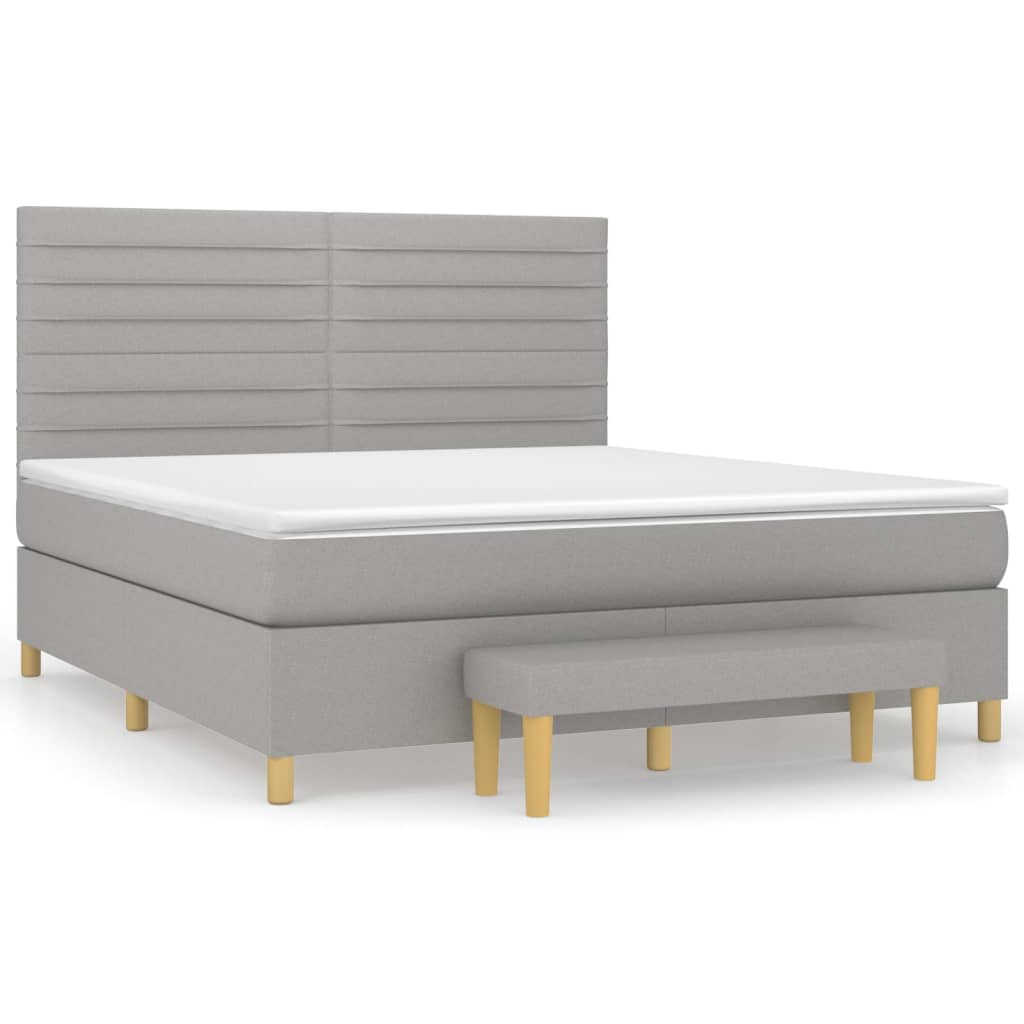 cama box spring con colchon tela gris claro 160x200 cm rayas horizontales