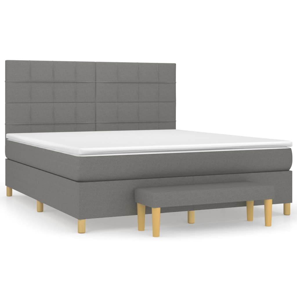 cama box spring con colchon tela gris oscuro 180x200 cm bloques con cuadros