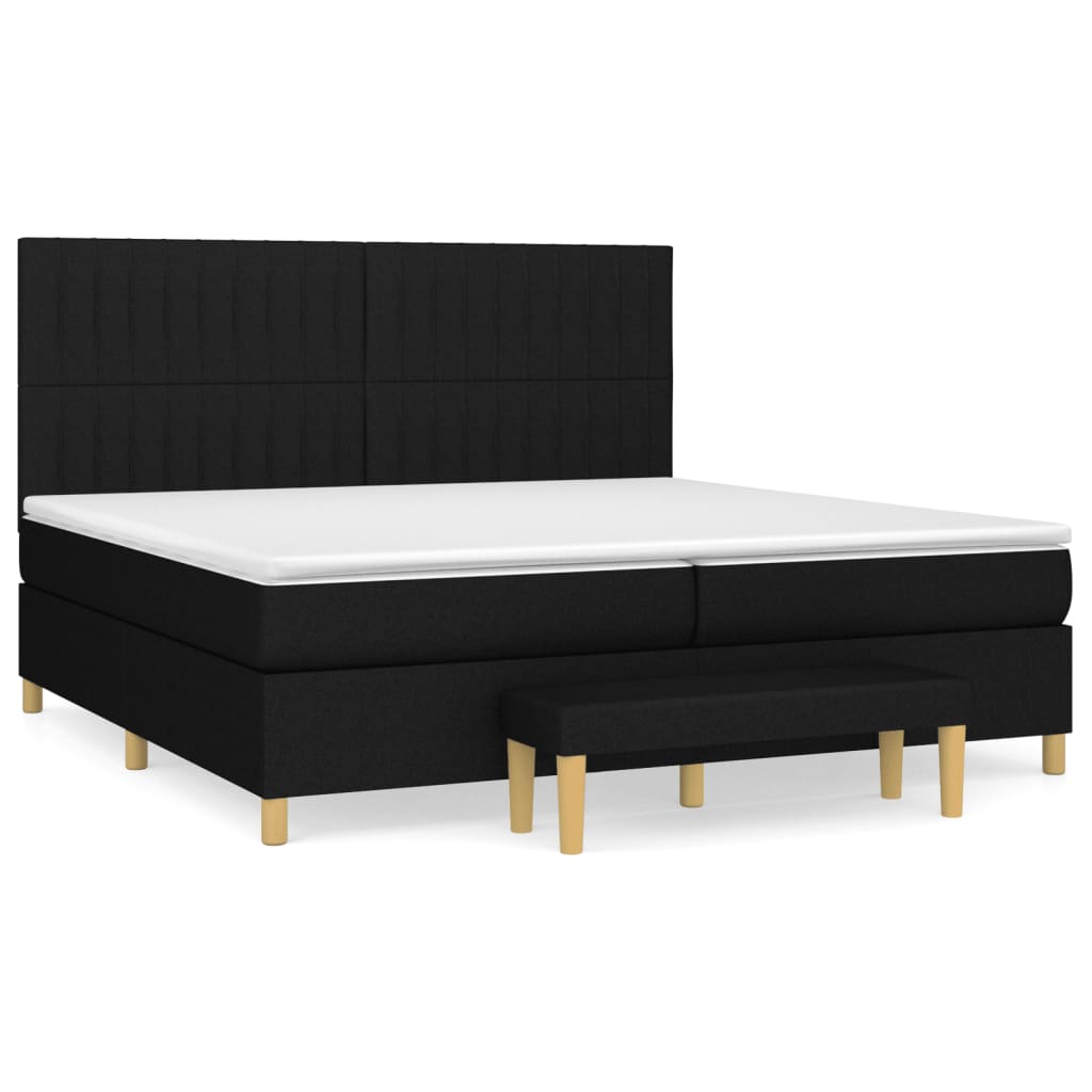 Cama box spring con colchón tela negro 200x200 cm rayas verticales