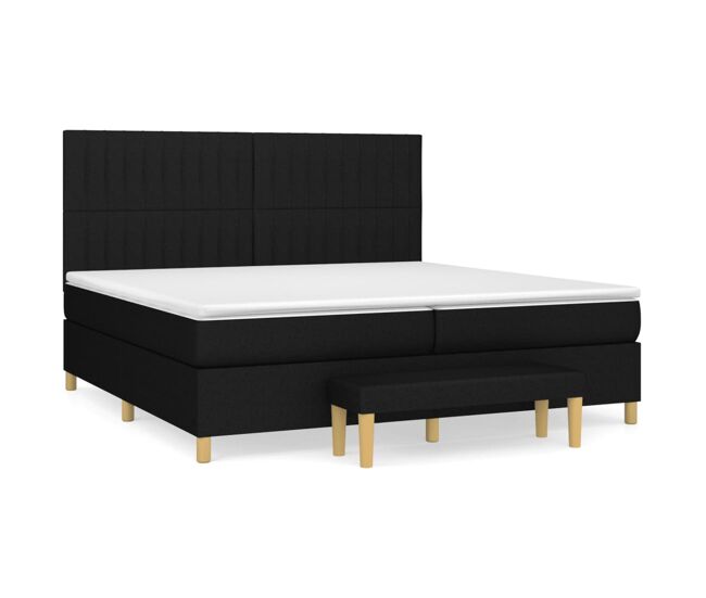 Cama box spring con colchón tela negro 200x200 cm rayas verticales