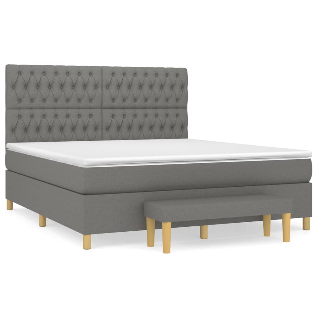 Cama box spring con colchón tela gris oscuro 180x200 cm diseño de botones