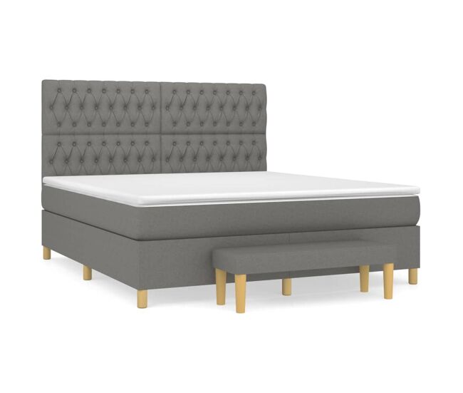 Cama box spring con colchón tela gris oscuro 180x200 cm diseño de botones