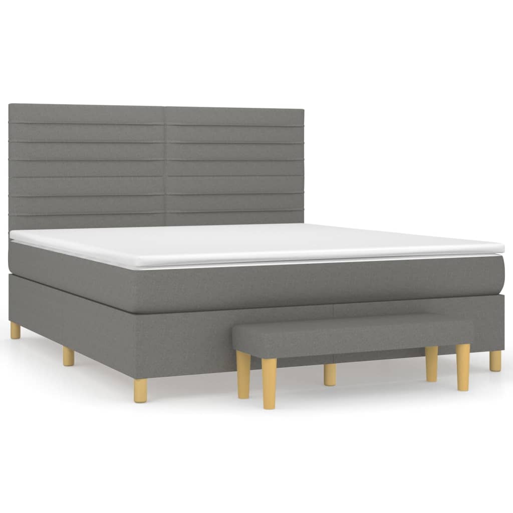 Cama box spring con colchón tela gris oscuro 160x200 cm rayas horizontales