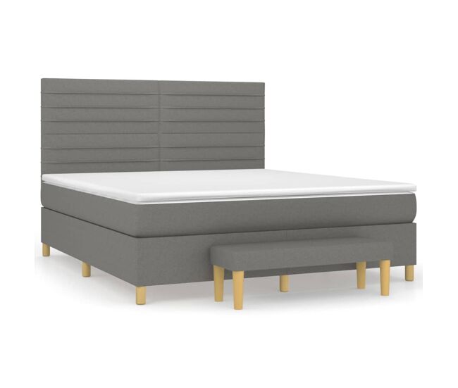 Cama box spring con colchón tela gris oscuro 160x200 cm rayas horizontales