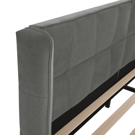 Cama de casal estofada em veludo - 180x200cm - com estrado de molas - Cinzento