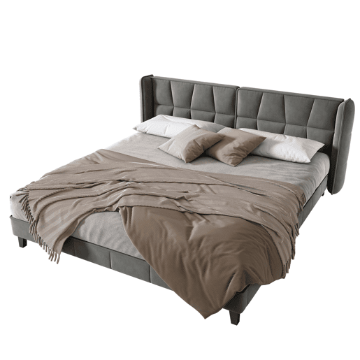 Cama de casal estofada em veludo - 180x200cm - com estrado de molas - Cinzento
