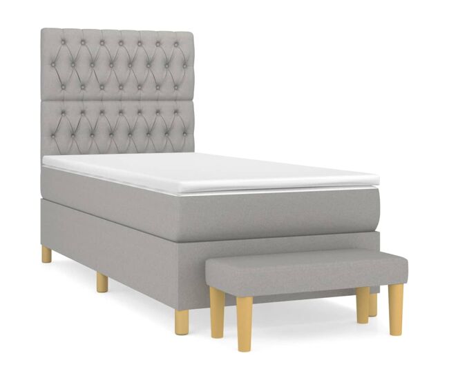 Cama box spring con colchón tela gris claro 100x200 cm diseño de botones