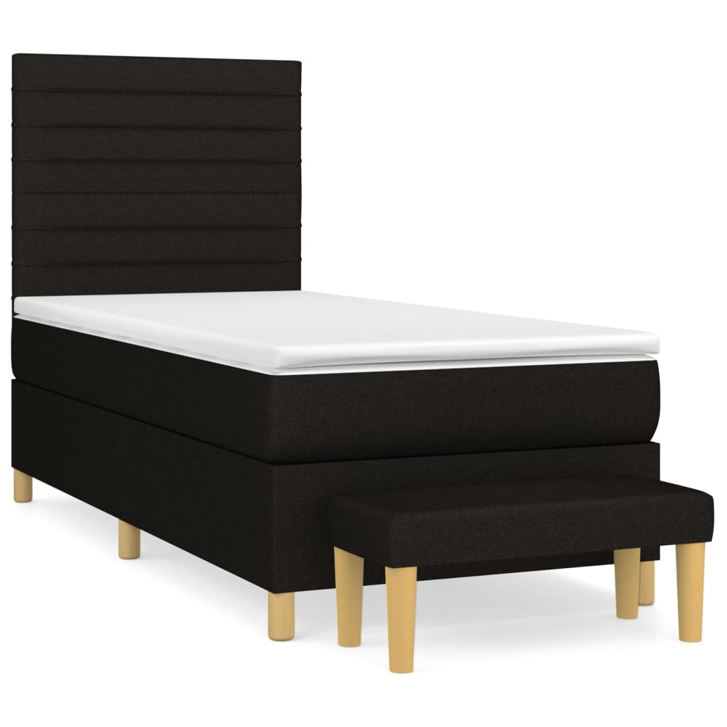 Cama box spring con colchón tela negro 100x200 cm rayas horizontales