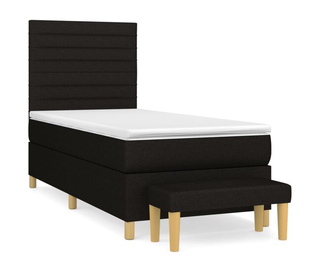 Cama box spring con colchón tela negro 100x200 cm rayas horizontales