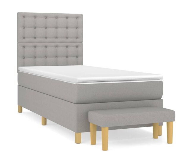 Cama box spring con colchón tela gris claro 100x200 cm botones
