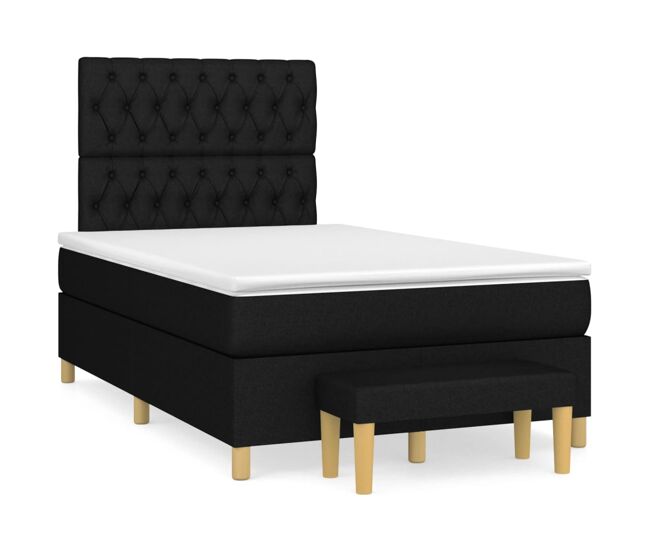 Cama box spring con colchón tela negro 120x200 cm diseño de botones