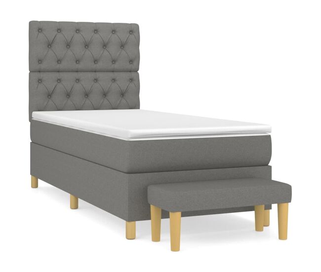 Cama box spring con colchón tela gris oscuro 80x200 cm diseño de botones