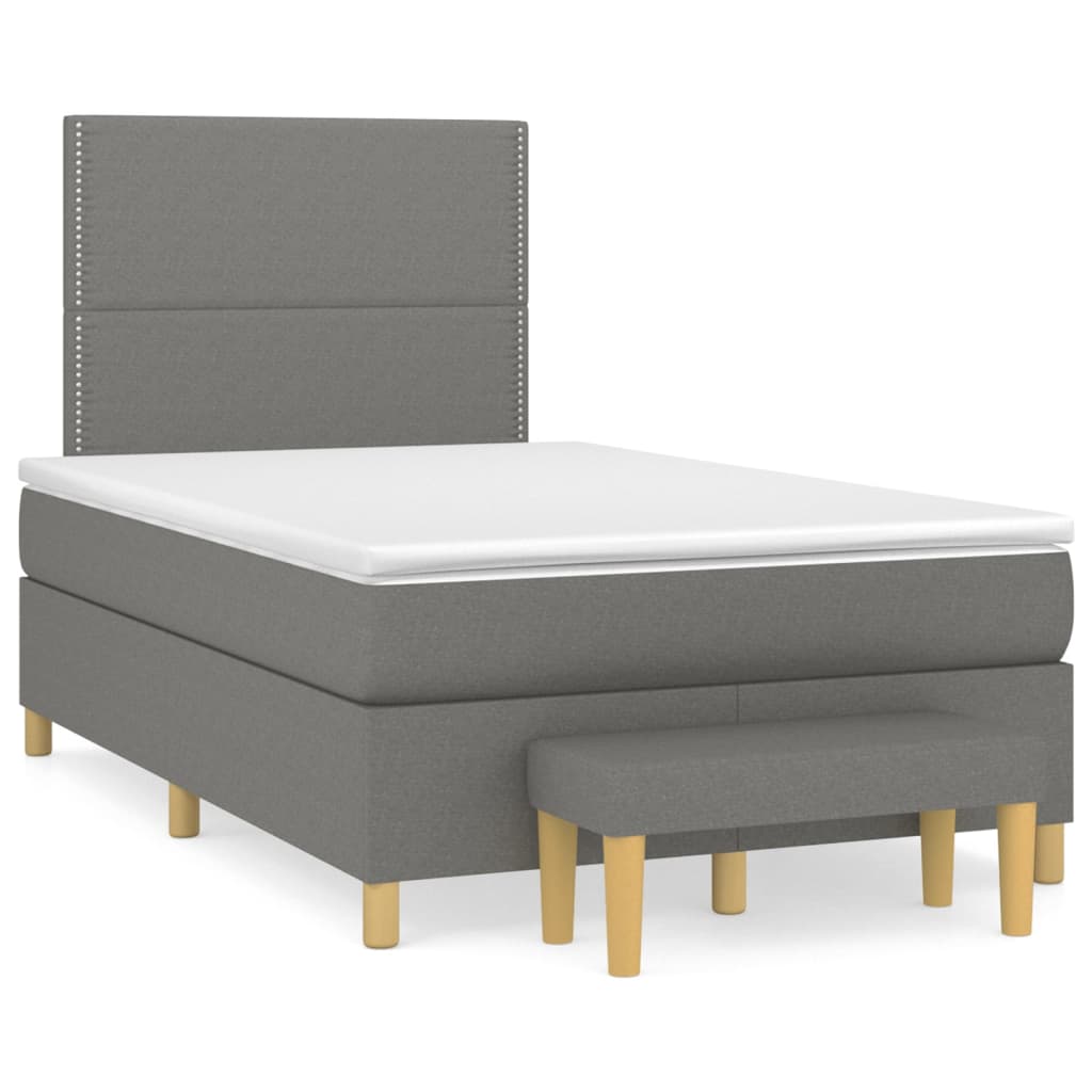 Cama box spring con colchón tela gris oscuro 120x200 cm liso con clavos