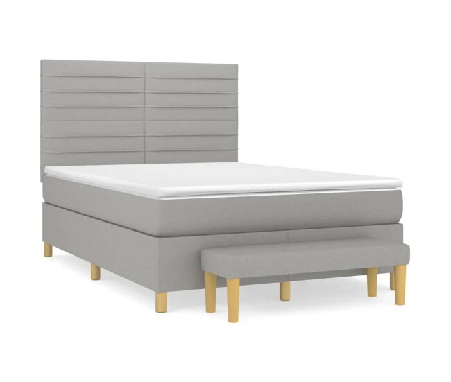 Cama box spring con colchón tela gris claro 140x190 cm rayas horizontales