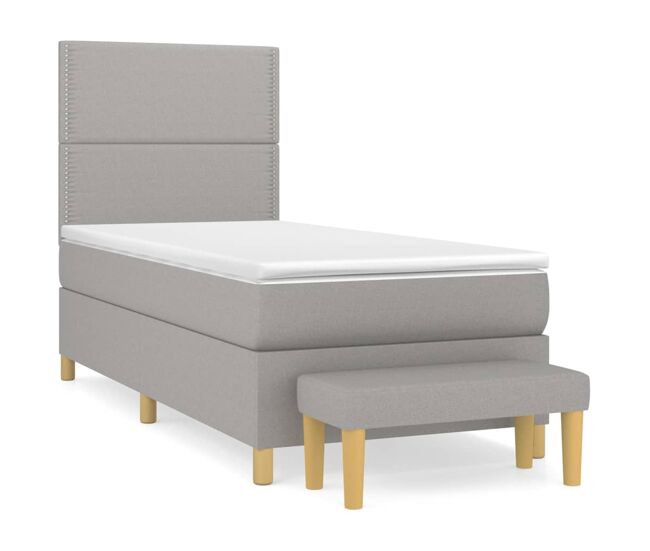 Cama box spring con colchón tela gris claro 100x200 cm liso con clavos