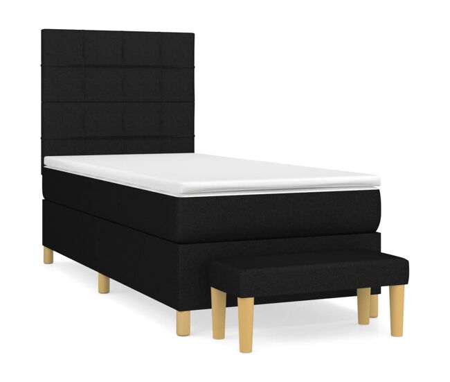 Cama box spring con colchón tela negro 90x200 cm bloques con cuadros