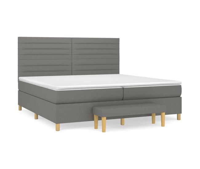 Cama box spring con colchón tela gris oscuro 200x200 cm rayas horizontales
