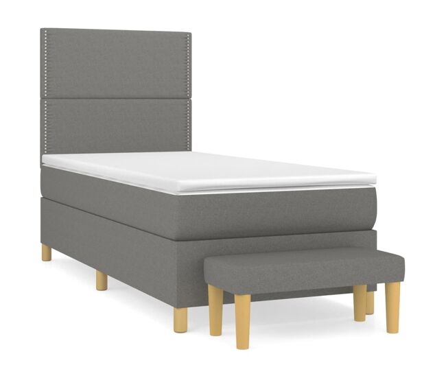 Cama box spring con colchón tela gris oscuro 100x200 cm liso con clavos