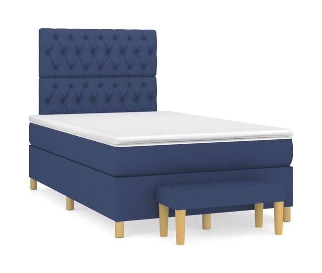 Cama box spring con colchón tela azul 120x200 cm diseño de botones