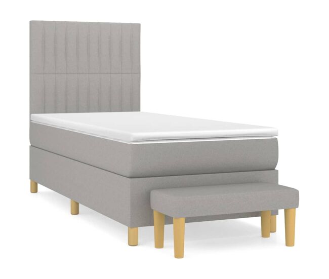 Cama box spring con colchón tela gris claro 90x200 cm rayas verticales