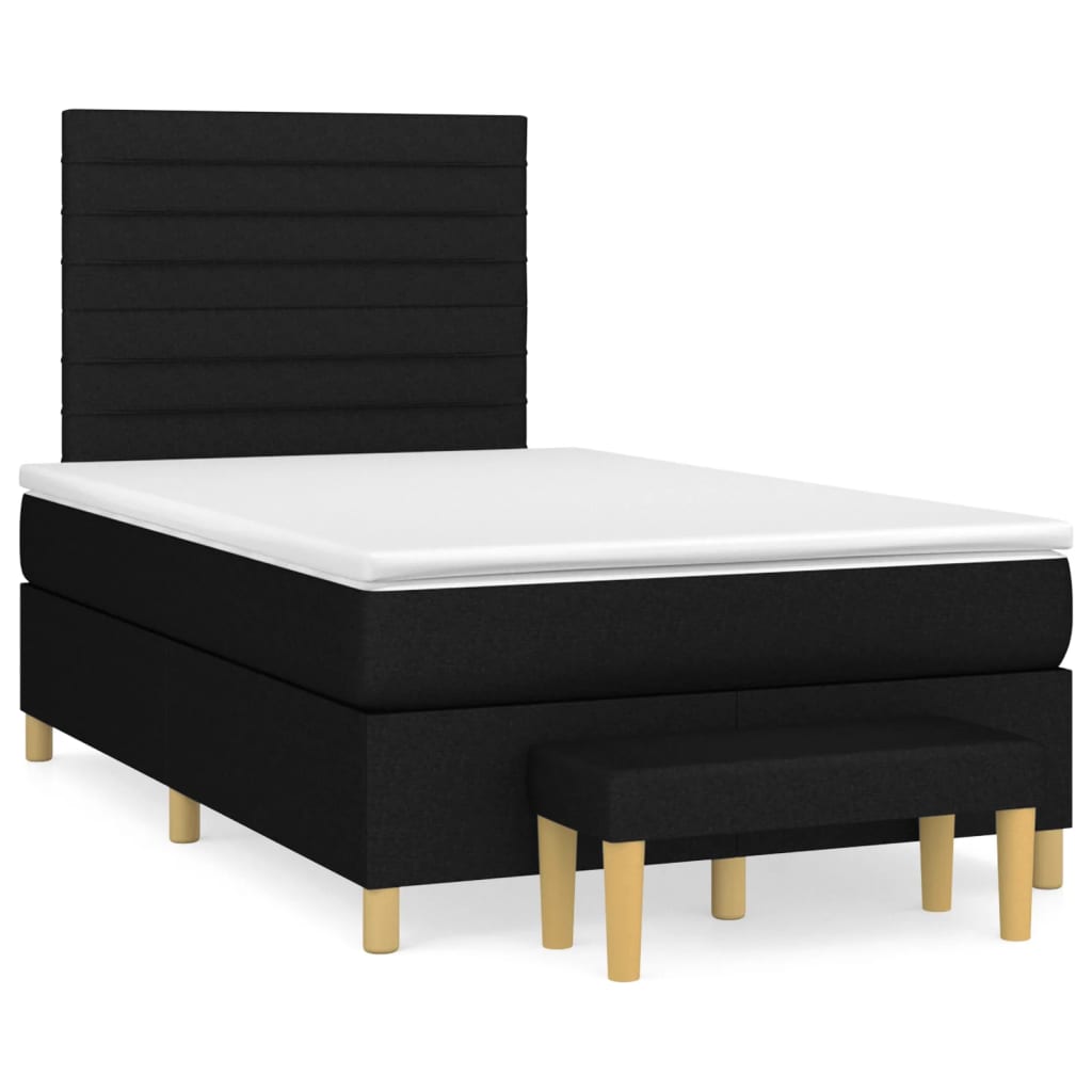 Cama box spring con colchón tela negro 120x200 cm rayas horizontales