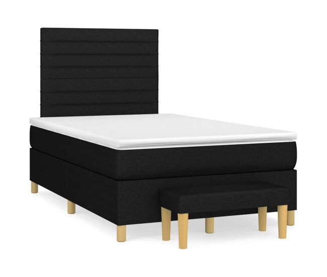 Cama box spring con colchón tela negro 120x200 cm rayas horizontales