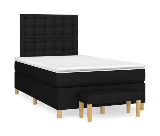 Cama box spring con colchón tela negro 120x200 cm botones