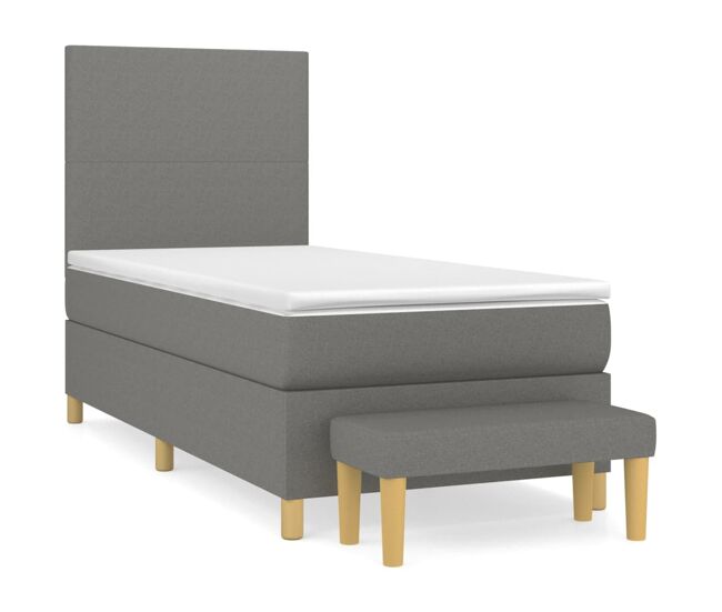 Cama box spring con colchón tela gris oscuro 90x200 cm diseño plano