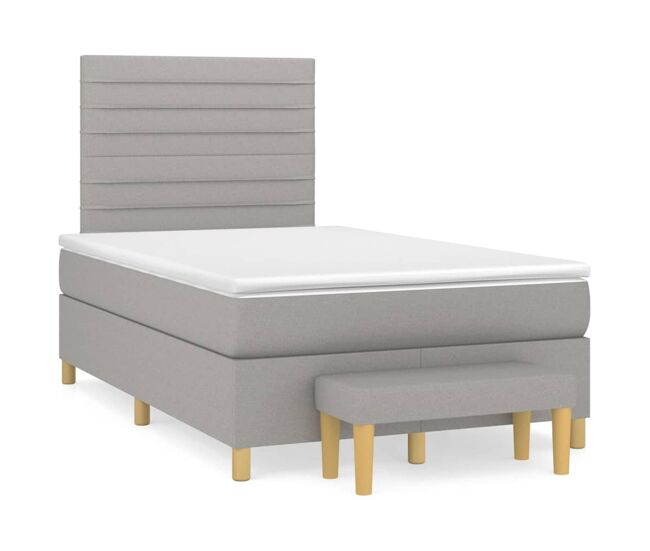 Cama box spring con colchón tela gris claro 120x200 cm rayas horizontales