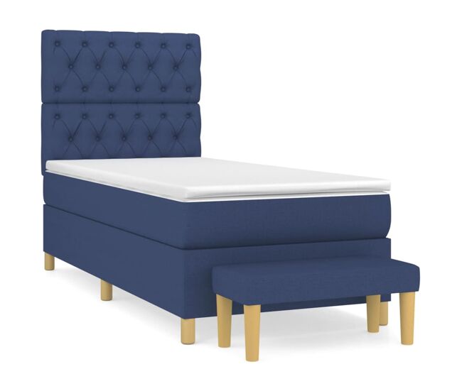 Cama box spring con colchón tela azul 80x200 cm diseño de botones
