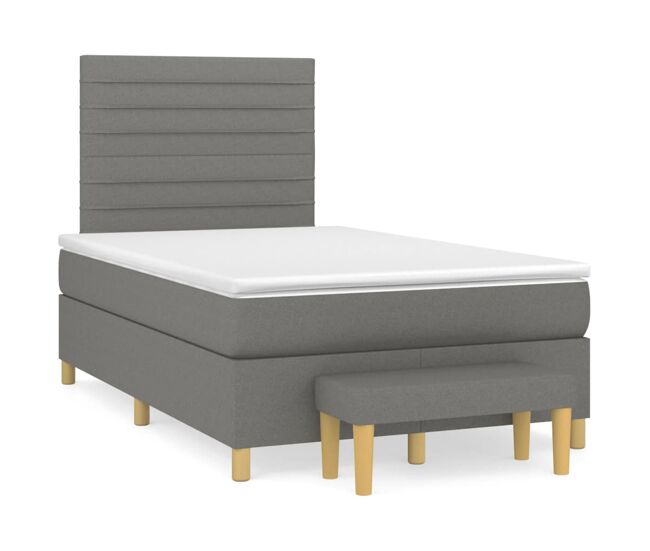 Cama box spring con colchón tela gris oscuro 120x200 cm rayas horizontales