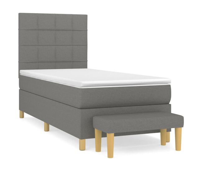 Cama box spring con colchón tela gris oscuro 90x190 cm bloques con cuadros