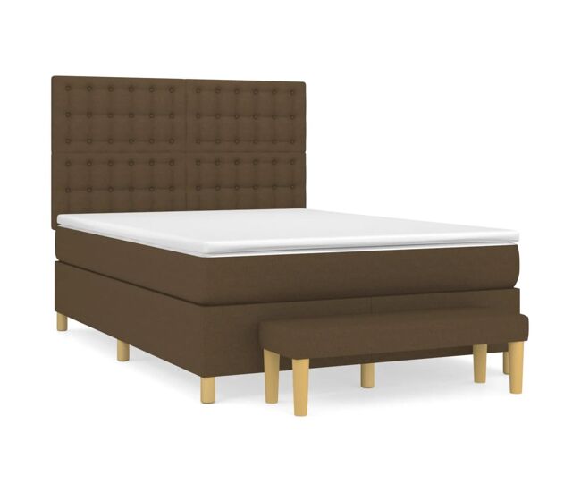 Cama box spring con colchón tela marrón oscuro 140x200 cm botones