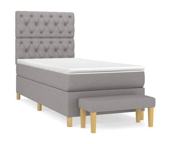 Cama box spring con colchón tela gris claro 80x200 cm diseño de botones