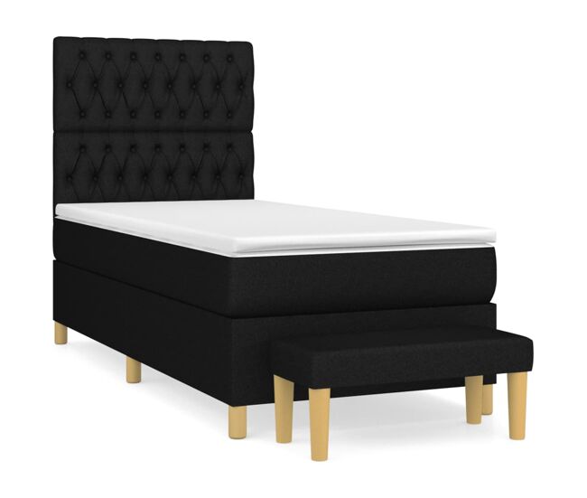Cama box spring con colchón tela negro 100x200 cm diseño de botones