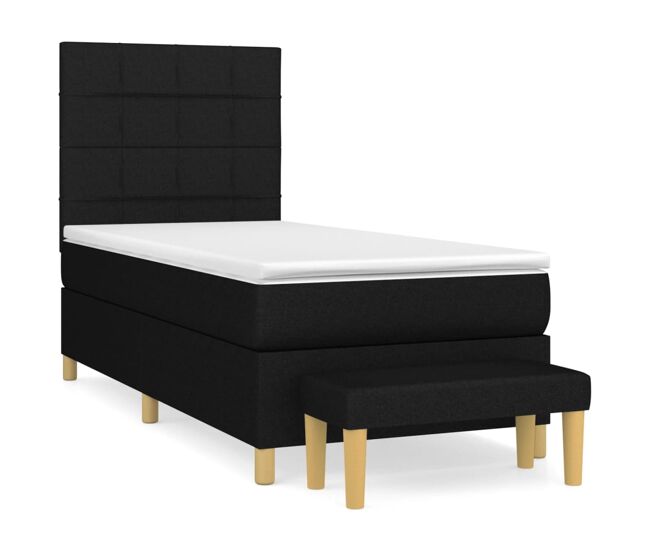 Cama box spring con colchón tela negro 80x200 cm bloques con cuadros