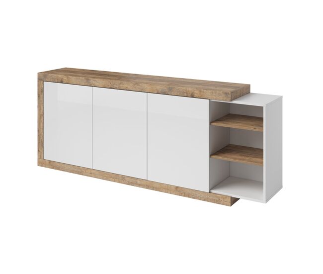 Bufé largo 3 puertas azior blanco y madera