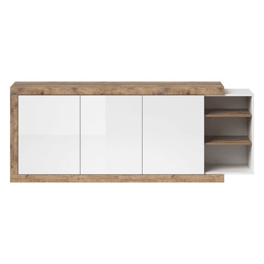 Aparador longo de 3 portas Azior Branco e Madeira