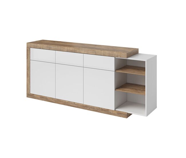 Bufé 3 puertas 3 cajones azior blanco y madera