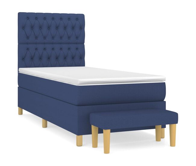 Cama box spring con colchón tela azul 100x200 cm diseño de botones