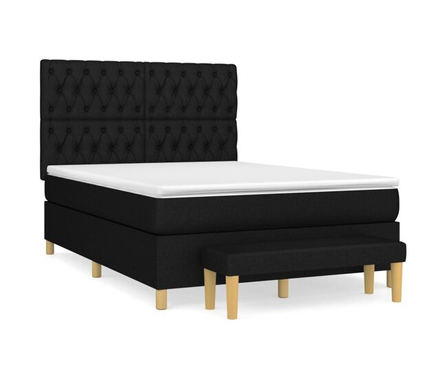 Cama box spring con colchón tela negro 140x200 cm diseño de botones