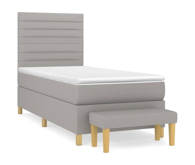 Cama box spring con colchón tela gris claro 90x190 cm rayas horizontales