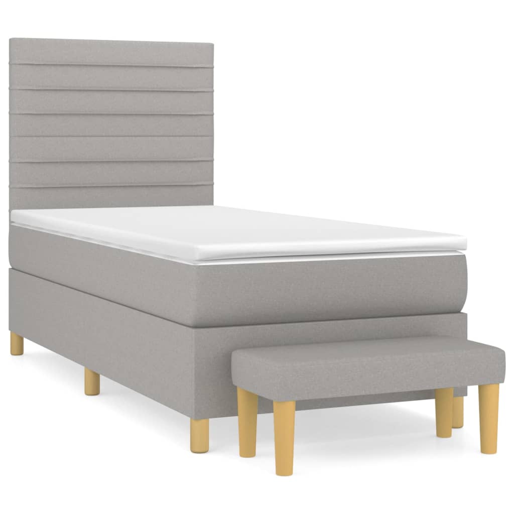 Cama box spring con colchón tela gris claro 80x200 cm rayas horizontales