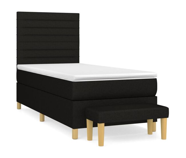 Cama box spring con colchón tela negro 80x200 cm rayas horizontales