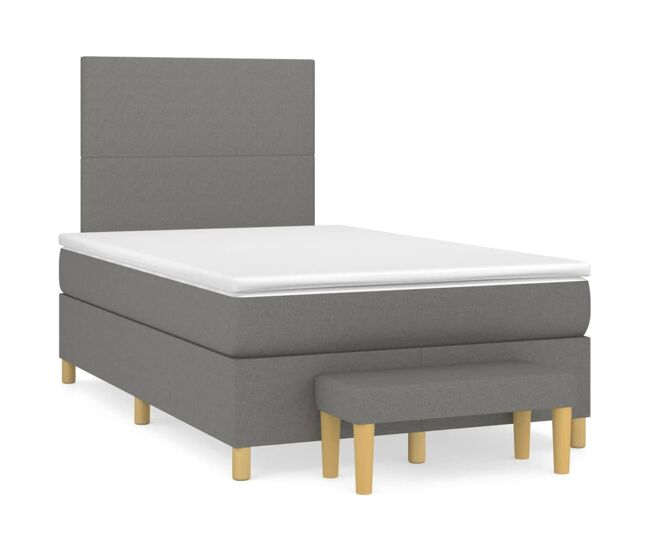 Cama box spring con colchón tela gris oscuro 120x200 cm diseño plano