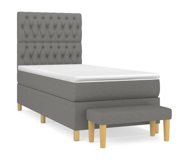 Cama box spring con colchón tela gris oscuro 90x200 cm diseño de botones