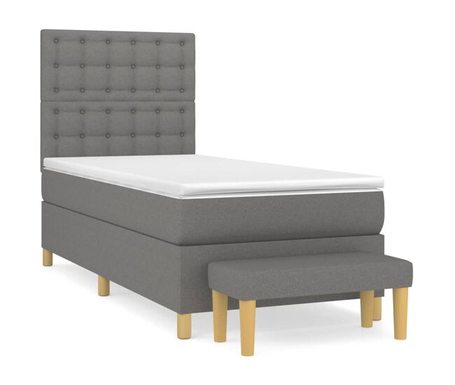 Cama box spring con colchón tela gris oscuro 80x200 cm botones