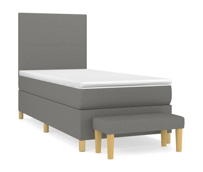 Cama box spring con colchón tela gris oscuro 100x200 cm diseño plano
