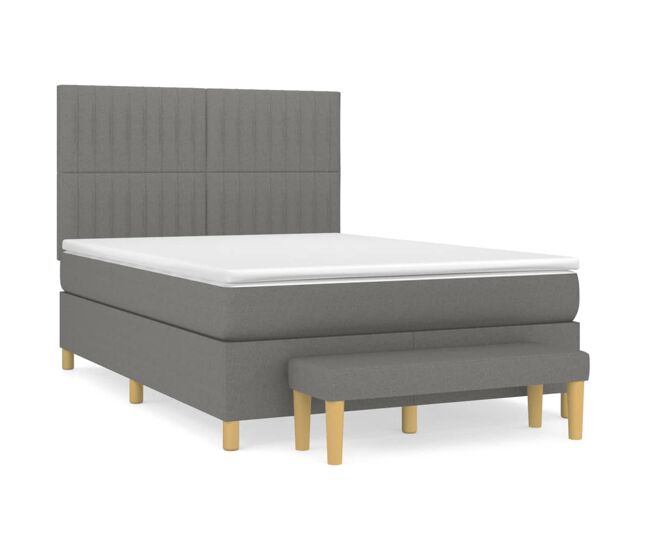 Cama box spring con colchón tela gris oscuro 140x190 cm rayas verticales