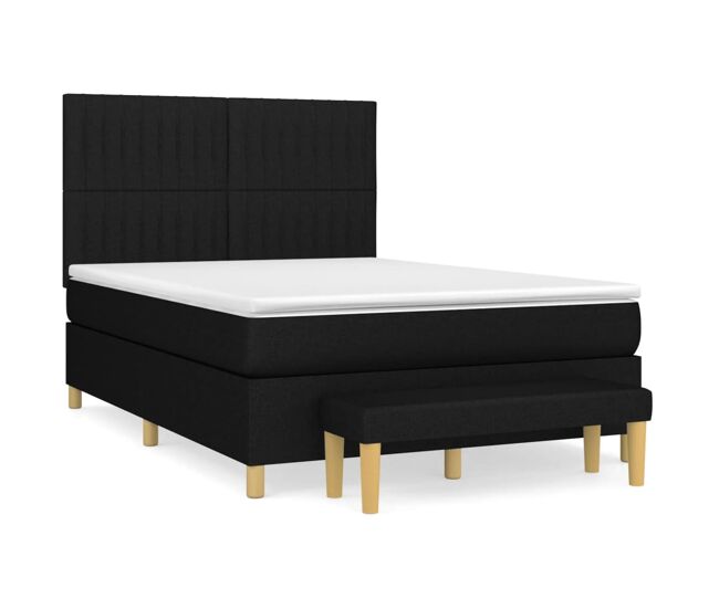 Cama box spring con colchón tela negro 140x190 cm rayas verticales